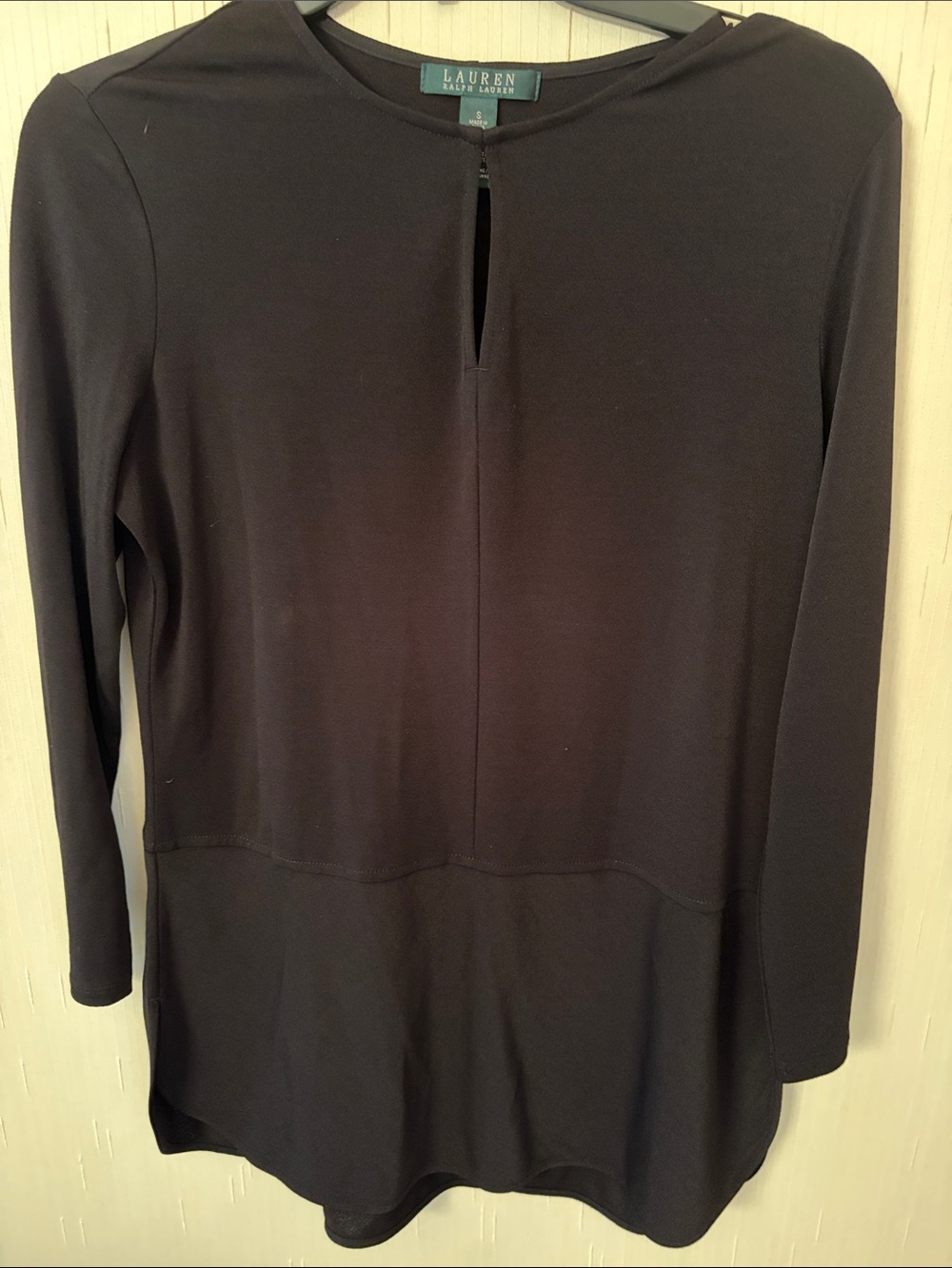 Lauren Ralph Lauren Black Long-Sleeve Tunic Top with Front Keyhole